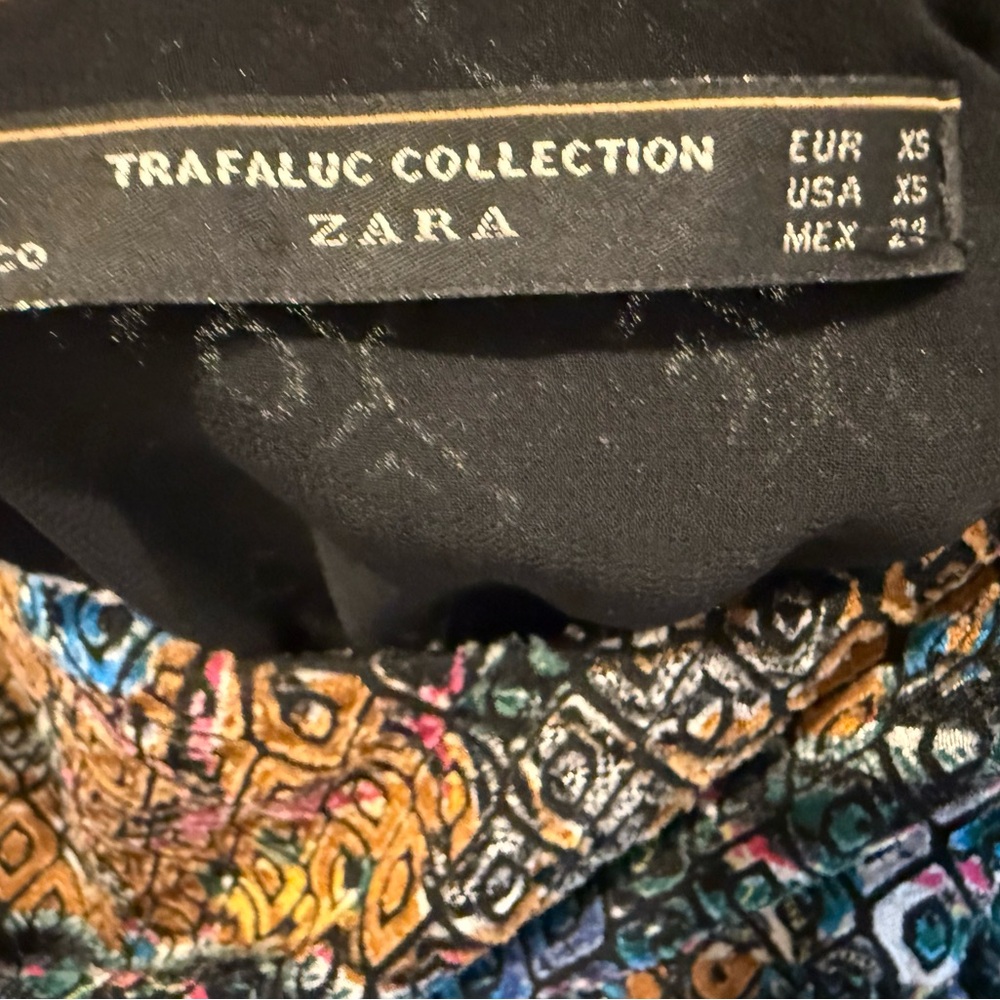 Zara Trafaluc Boho Kimono Sleeve Blouse XS Multicolor Patchwork Drawstring Top - Picture 5 of 6